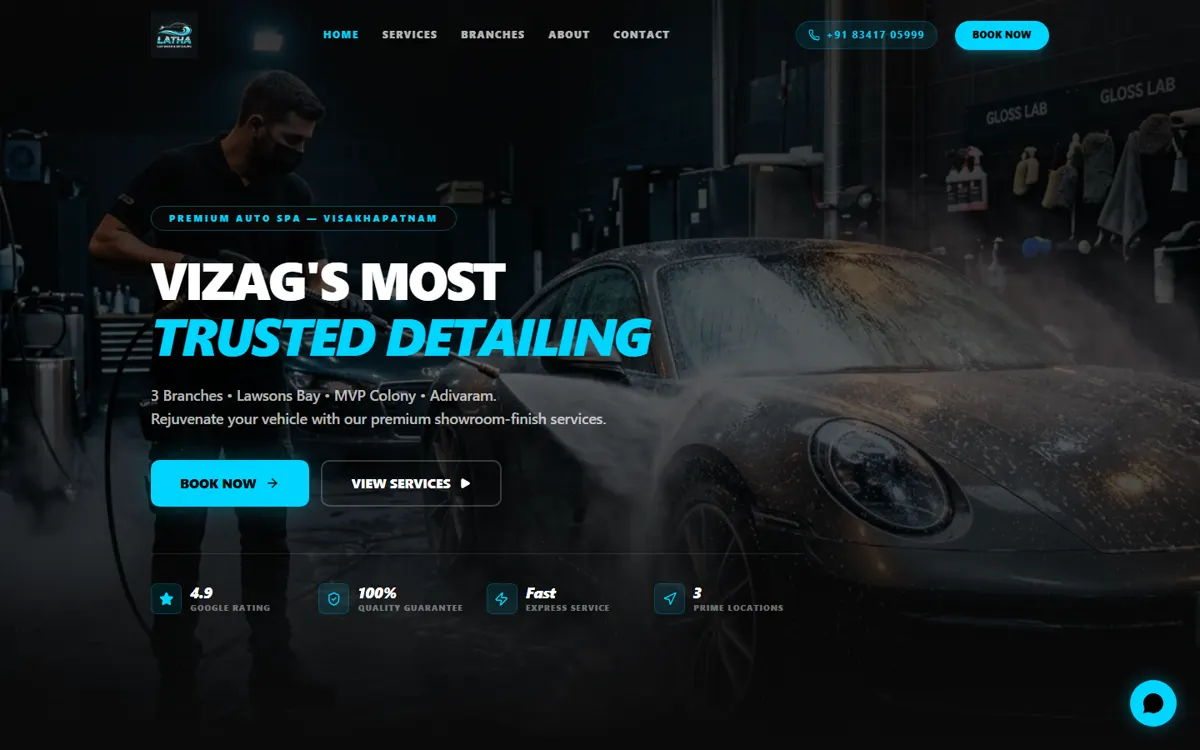 Home page of the Latha Car Wash website