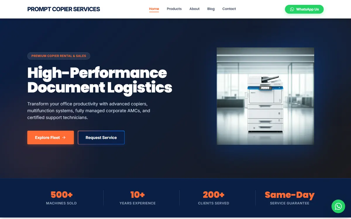 Home page of the Prompt Copier Services website