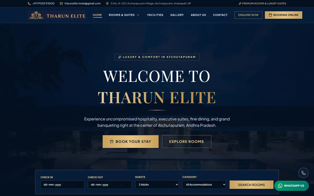 Home page of the Tharun Elite website